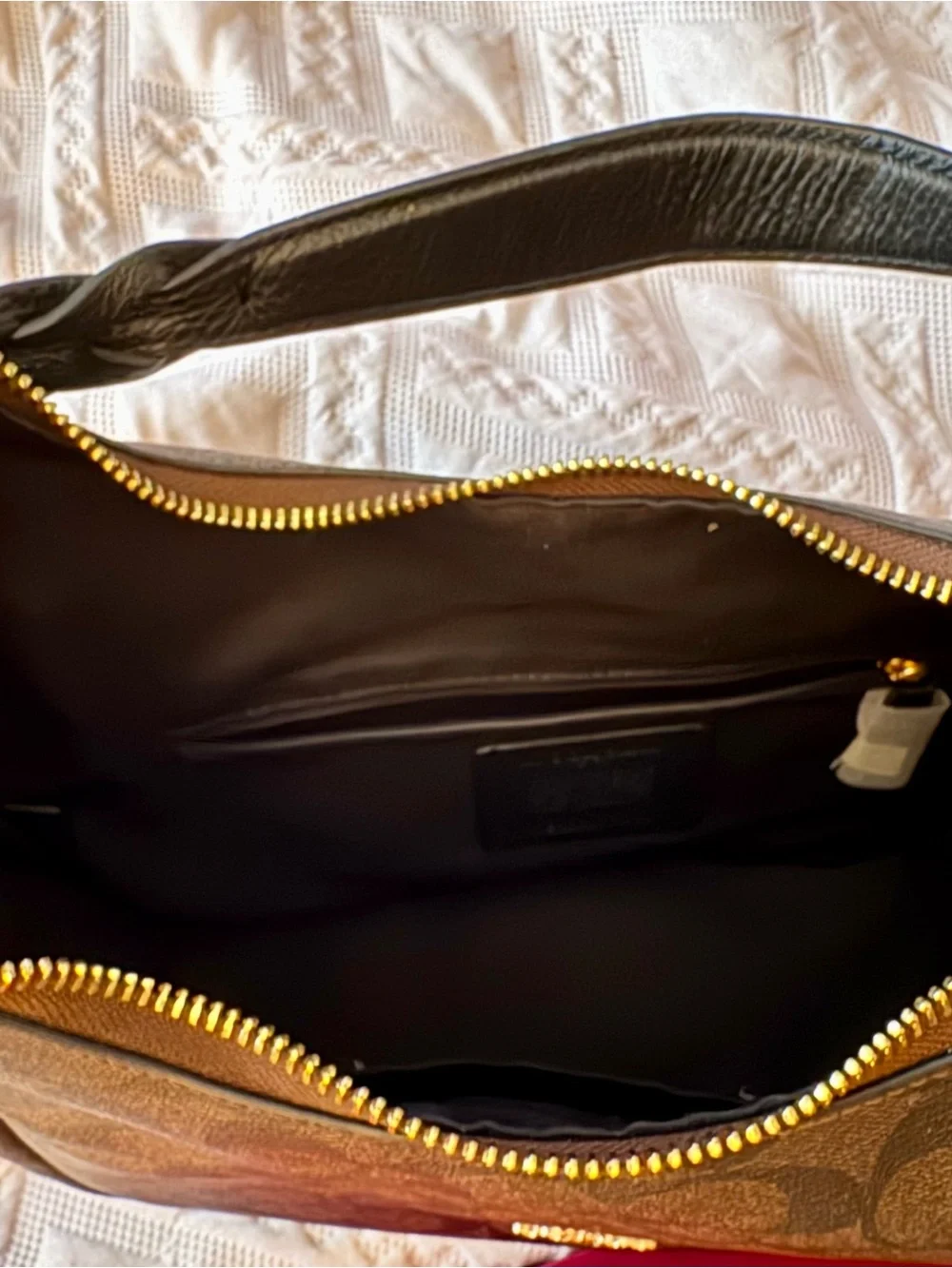 Coach Brown & Black Signature Hobo Jules Bag with Gold Hardware